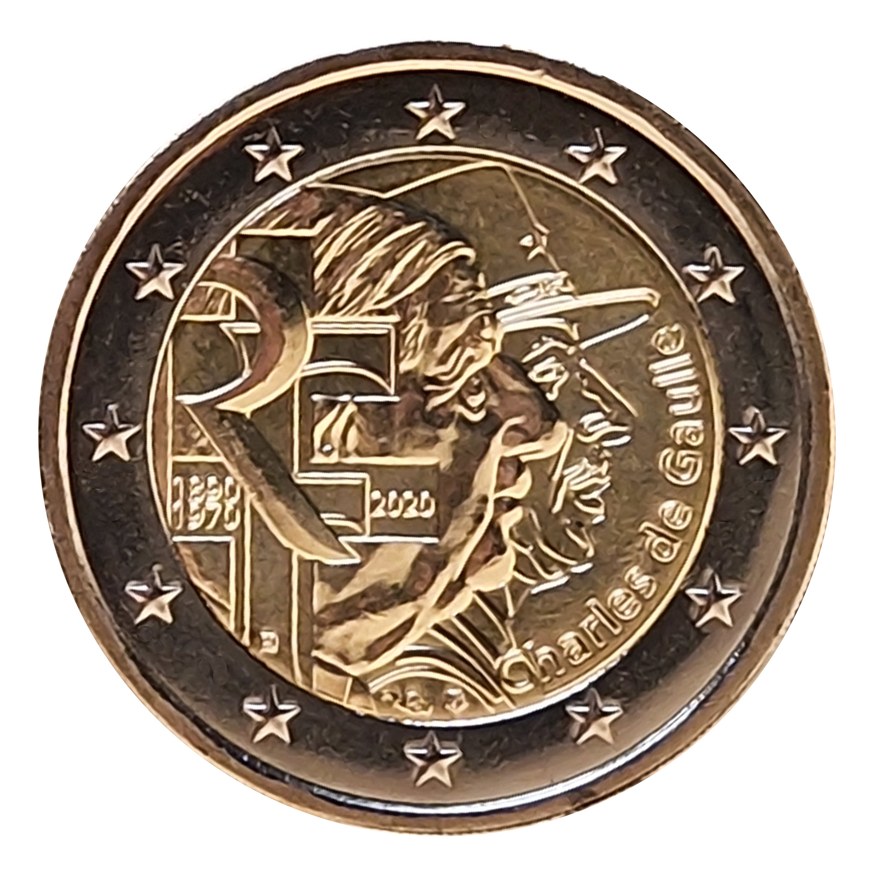 Moneta 2 euro Francia 2020 Charles de Gaulle Moneta Commemorativa UNC