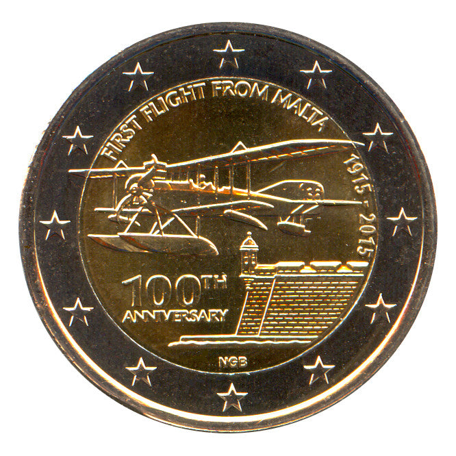 Moneta da 2 euro Malta 2015 Primo Volo Moneta Commemorativa UNC