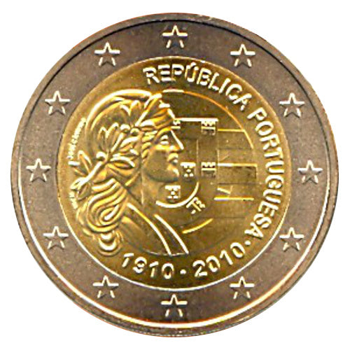 Moneta da 2 Euro Portogallo 2010 Repubblica Moneta Commemorativa UNC