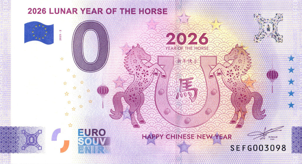 0 Euro Schein 2026 - Jahr des Pferdes · Souvenir o Null € Banknote