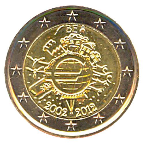 2 Euro Münze Belgien 2012 10 Jahre Euro-Bargeld Sondermünze UNC