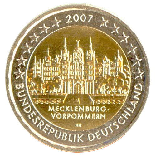 Moneta da 2 euro Germania 2007 F Meclemburgo-Pomerania Anteriore Moneta commemorativa UNC