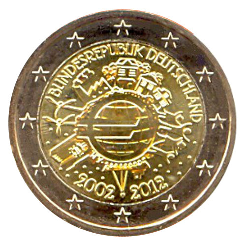 2 Euro Münze Deutschland 2012 F 10 Jahre Euro-Bargeld Sondermünze UNC