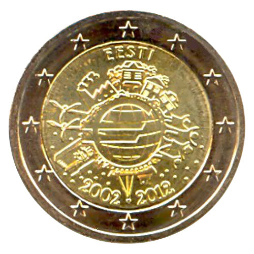 2 Euro Münze Estland 2012 10 Jahre Euro-Bargeld Sondermünze UNC