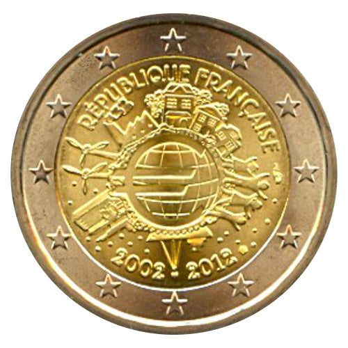 2 Euro Münze Frankreich 2012 10 Jahre Euro-Bargeld Sondermünze UNC