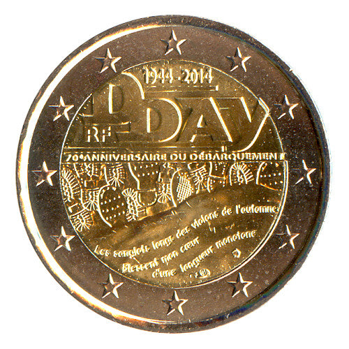 2 Euro Münze Frankreich 2014 D-Day Landung in Normandie Sondermünze UNC