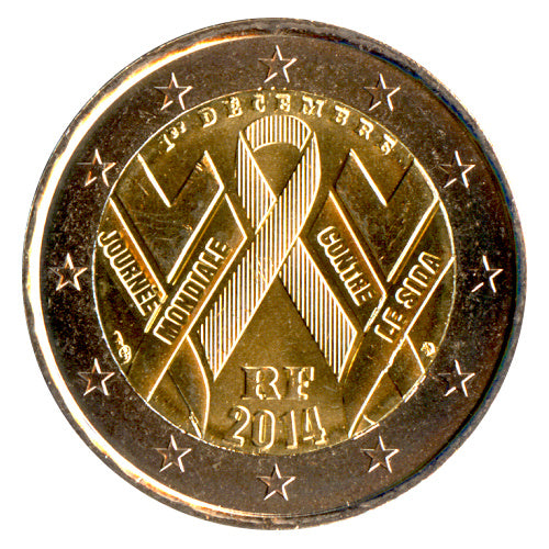 2 Euro Münze Frankreich 2014 Welt-Aids-Tag Sondermünze UNC