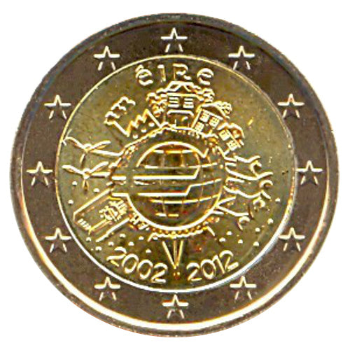 2 Euro Münze Irland 2012 10 Jahre Euro-Bargeld Sondermünze UNC