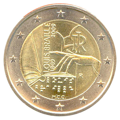 Moneta da 2 euro Italia 2009 Louis Braille Moneta commemorativa UNC