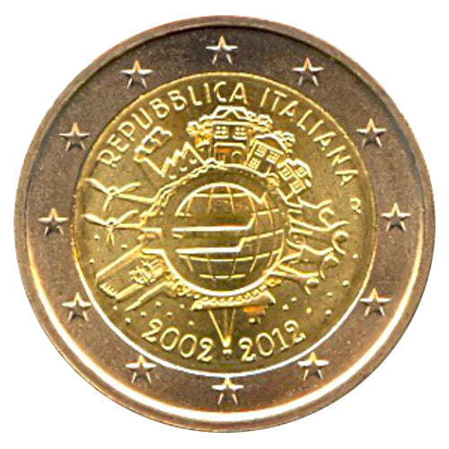 2 Euro Münze Italien 2012 10 Jahre Euro-Bargeld Sondermünze UNC