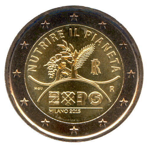 Moneta da 2 euro Italia 2015 Expo Milano Moneta commemorativa UNC