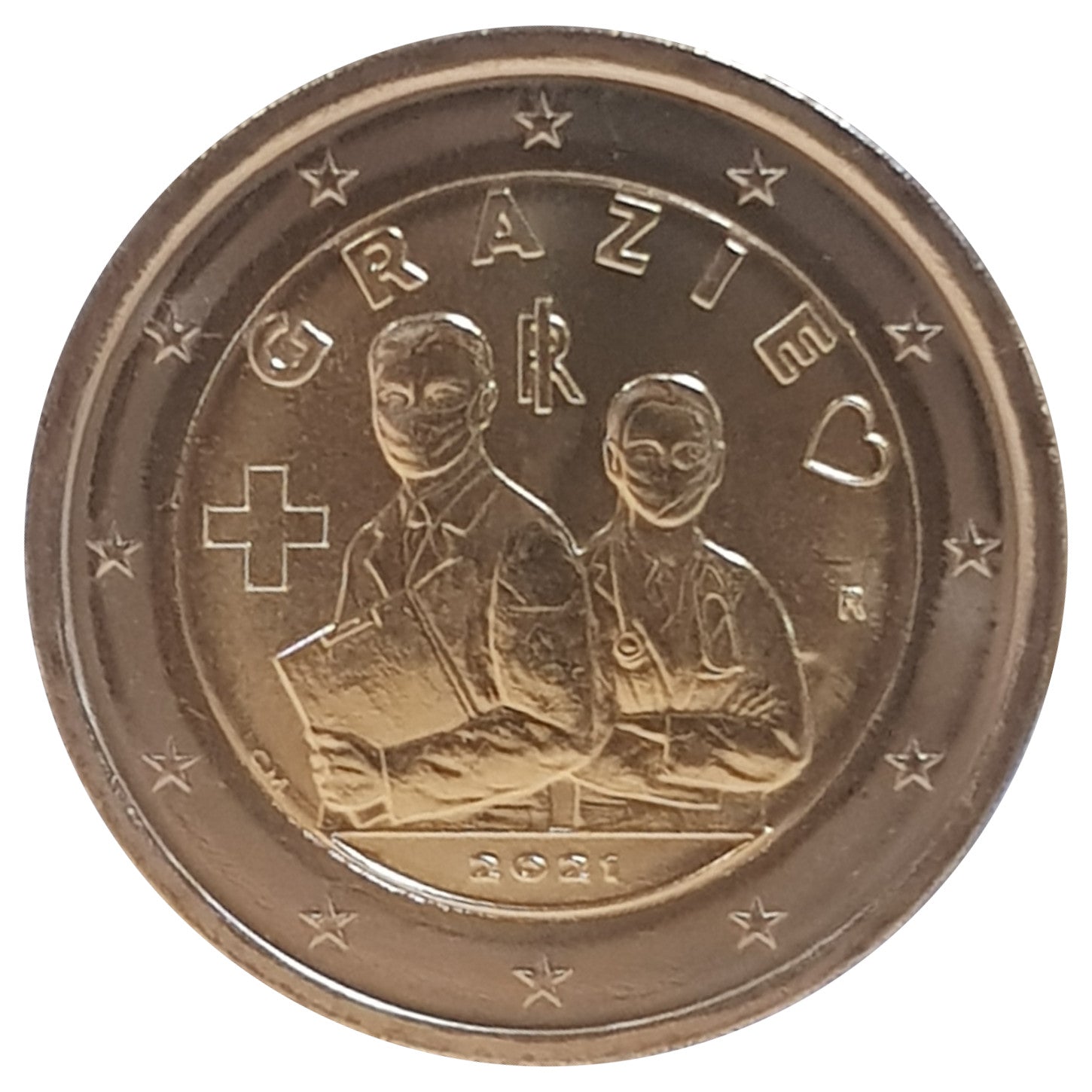 2 Euro Münze Italien 2021 GRAZIE - DANKE an das Gesundheitspersonal Sondermünze UNC