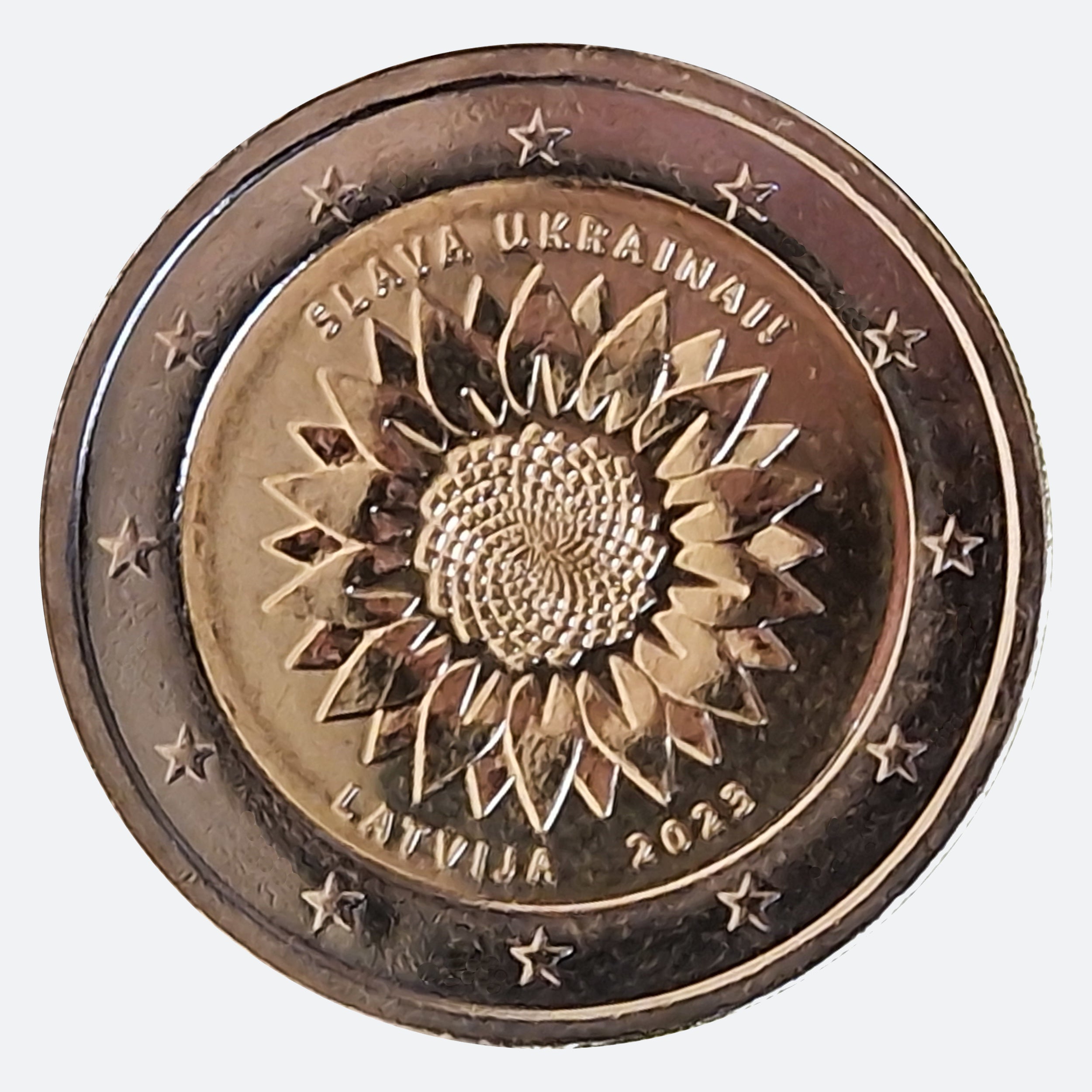 2 Euro Münze Lettland 2023 Ukrainische Sonnenblume Sondermünze UNC