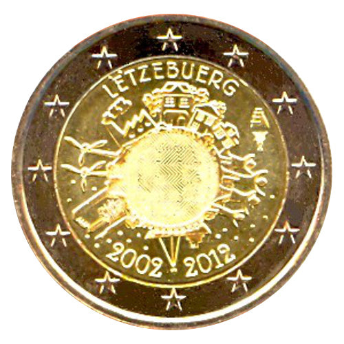 2 Euro Münze Luxemburg 2012 10 Jahre Euro-Bargeld Sondermünze UNC