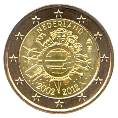 2 Euro Münze Niederlande 2012 10 Jahre Euro-Bargeld Sondermünze UNC