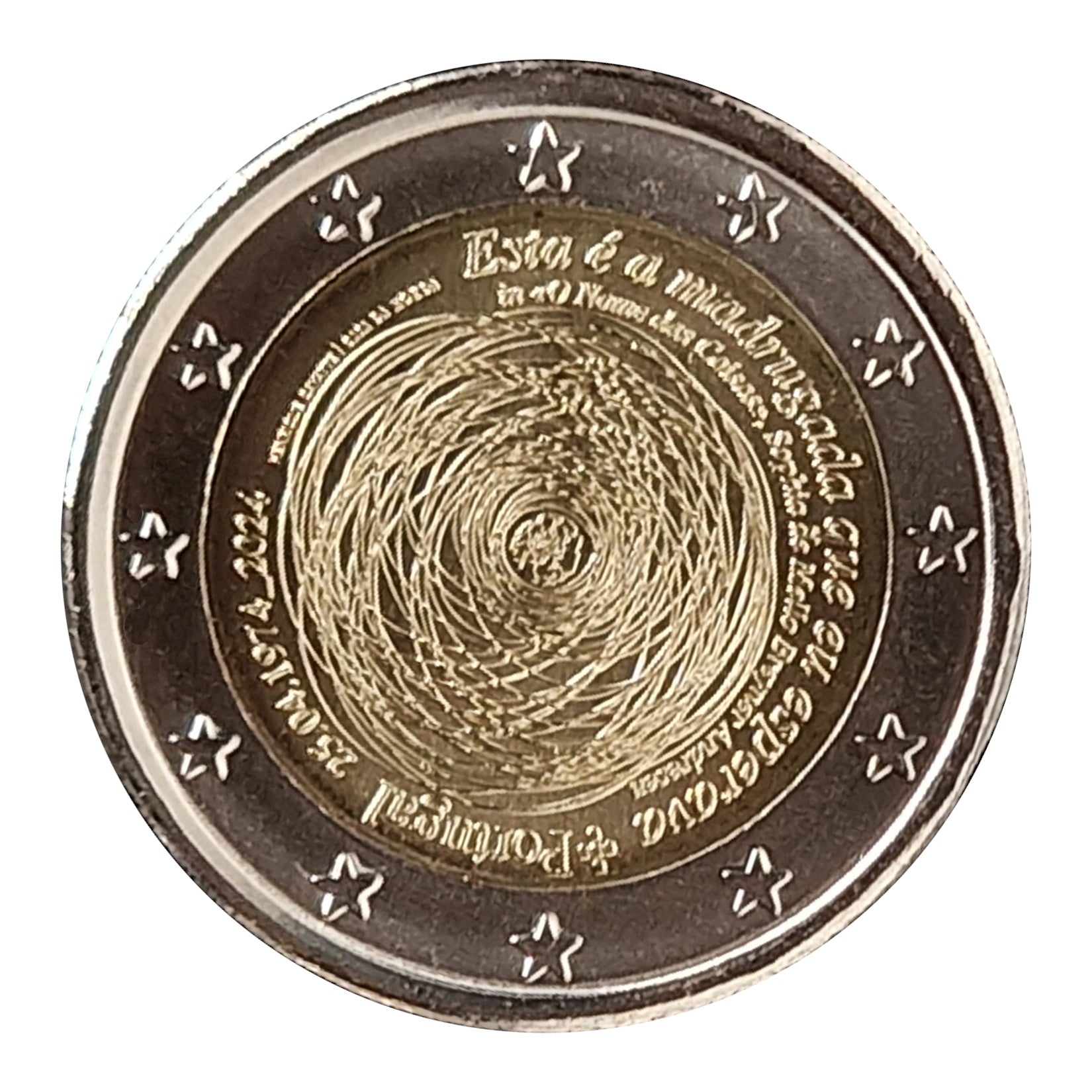 Moneta da 2 Euro Portogallo 2024 Rivoluzione dei Garofani Moneta Commemorativa UNC