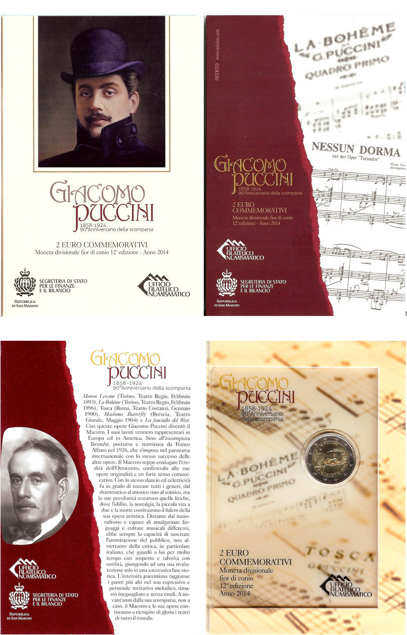 2 Euro Münze San Marino 2014 Puccini Sondermünze FDC