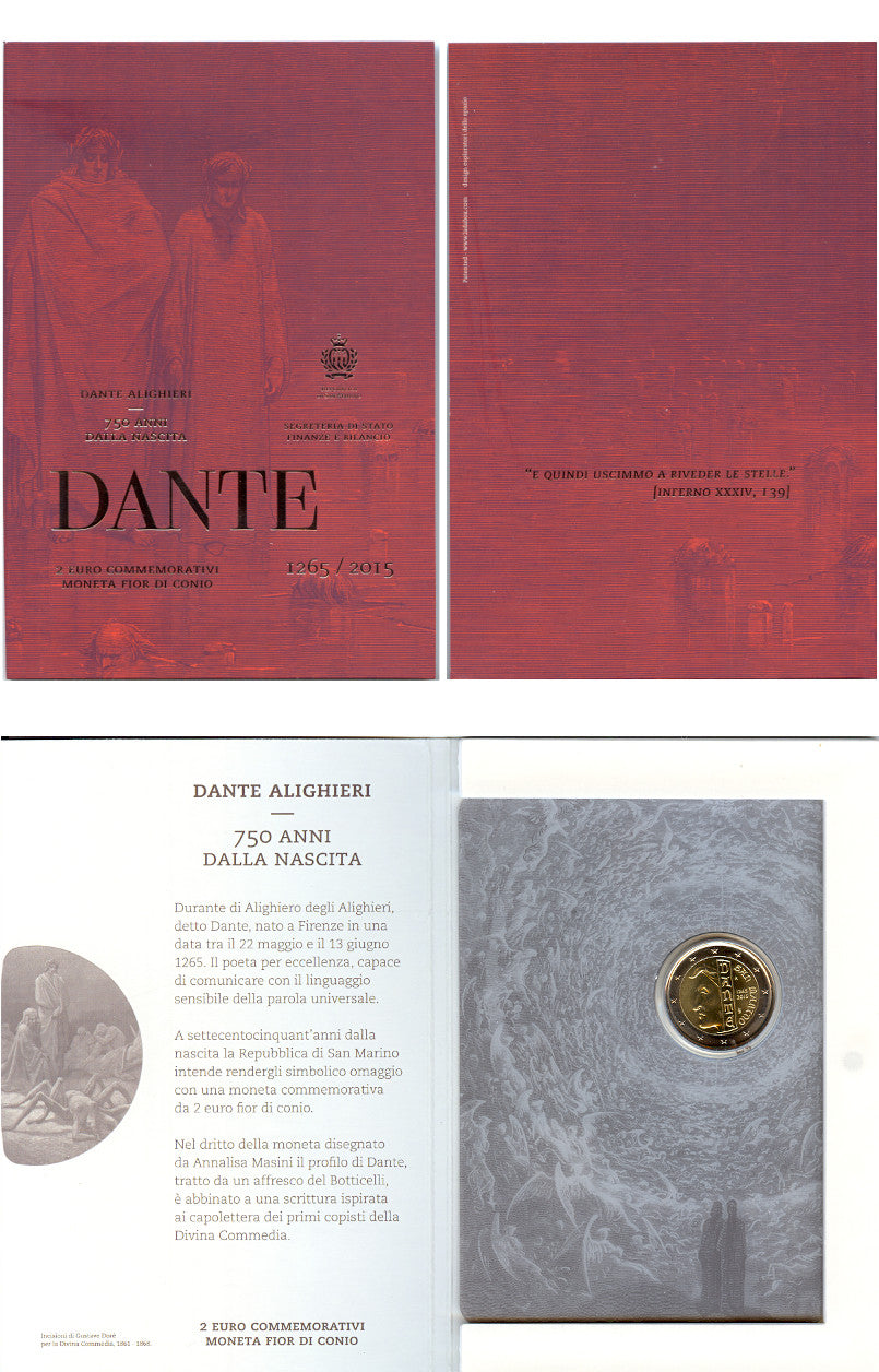 2 Euro Münze San Marino 2015 Dante Sondermünze FDC