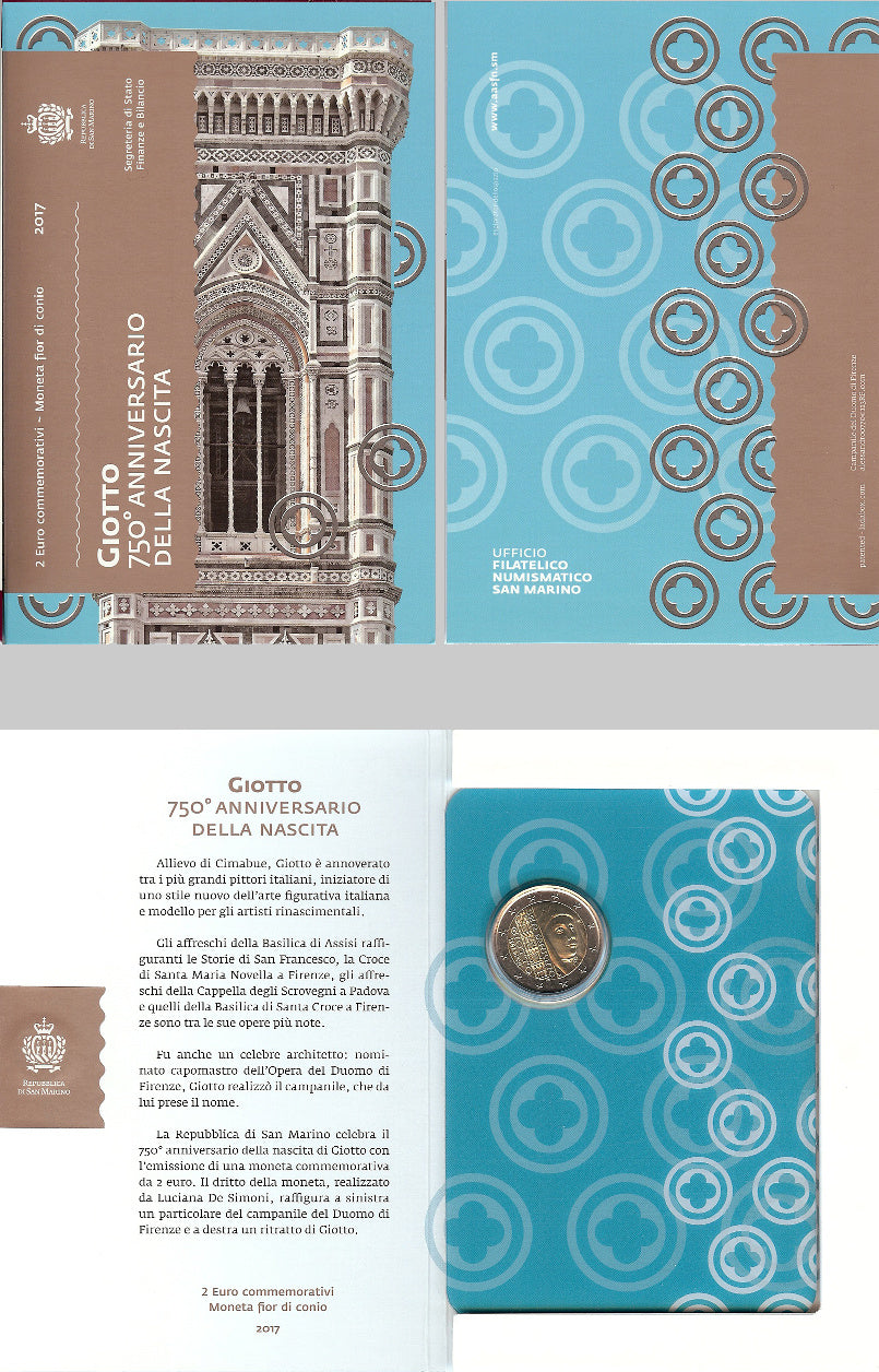 2 Euro Münze San Marino 2017 Giotto Sondermünze FDC