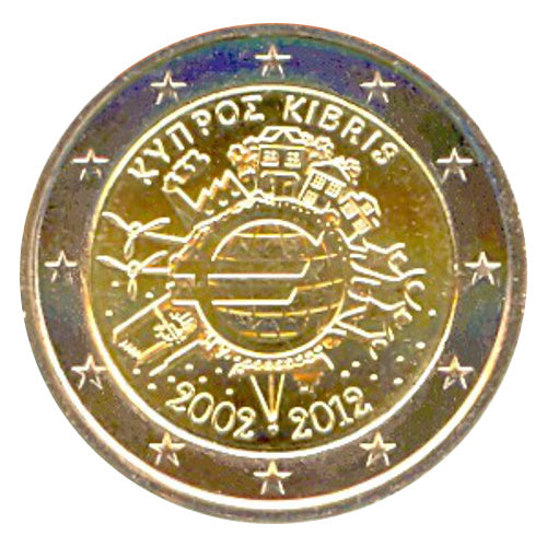 2 Euro Münze Zypern 2012 10 Jahre Euro-Bargeld Sondermünze UNC