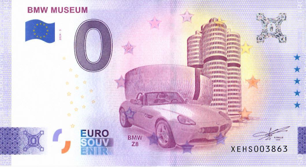 0 Euro Schein BMW Museum München · BMW Z8 · Souvenir o Null € Banknote