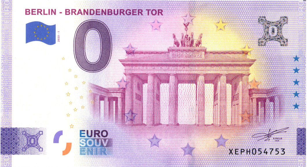 Banconota da 0 euro Berlino · Porta di Brandeburgo · Germania · Souvenir o zero € Biglietto
