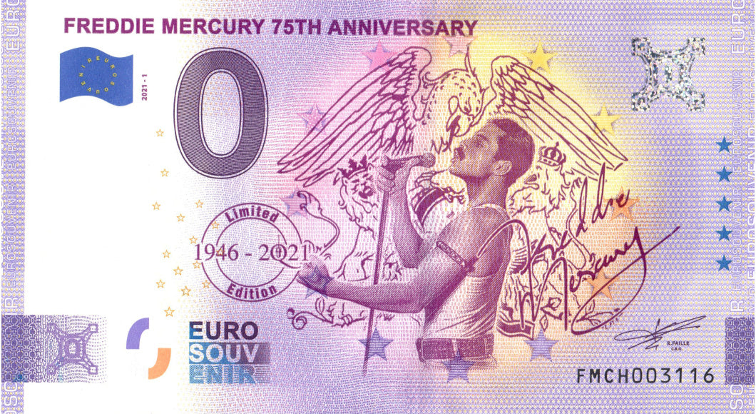 0 Euro Schein Freddie Mercury I · Queen · Souvenir o Null € Banknote