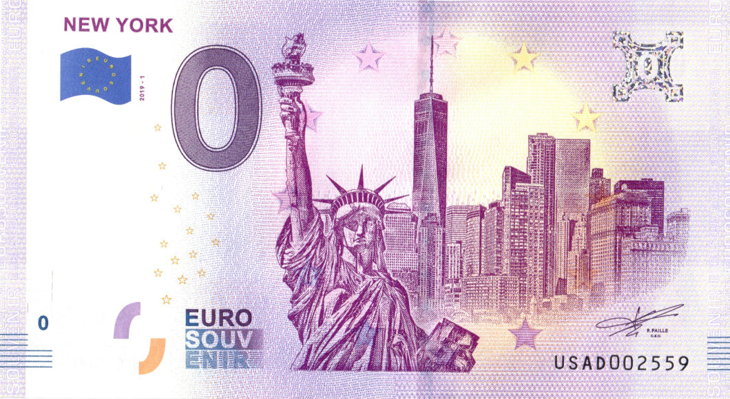 Banconota da 0 euro New York · Statua della Libertà · USA · Souvenir o zero € Biglietto