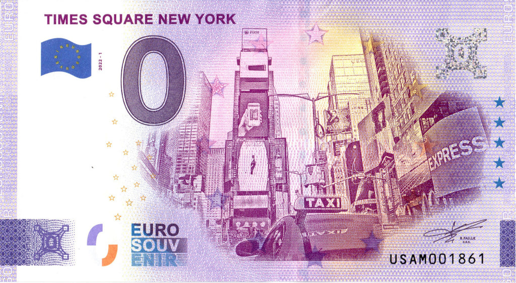 Banconota da 0 euro New York · Times Square · USA · Souvenir o zero € Biglietto