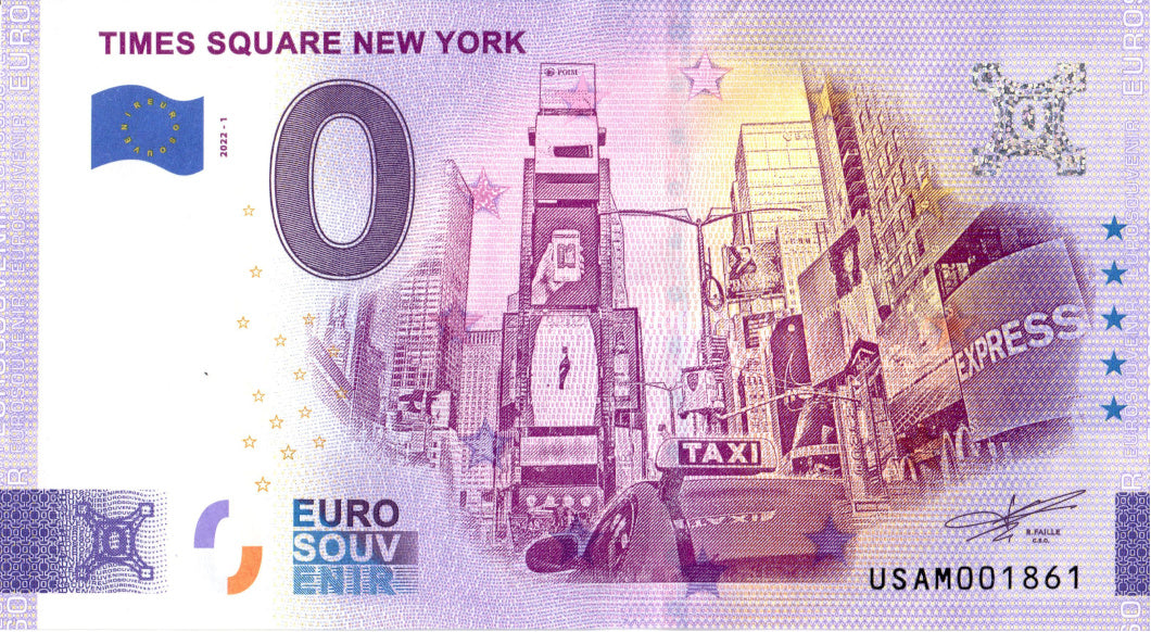 Banconota da 0 euro New York · Times Square · USA · Souvenir o zero € Biglietto
