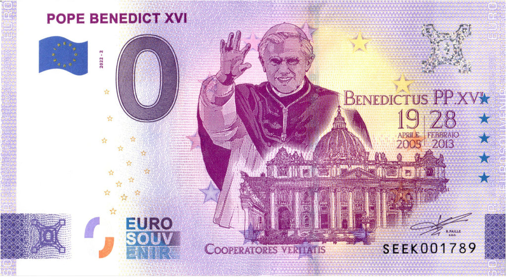 Banconota da 0 euro Papa Benedetto XVI · Souvenir o zero € Biglietto