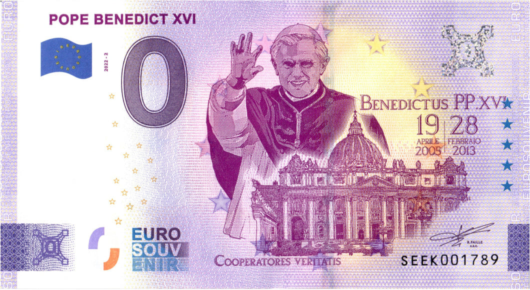 0 Euro Schein Papst Benedikt XVI · Souvenir o Null € Banknote