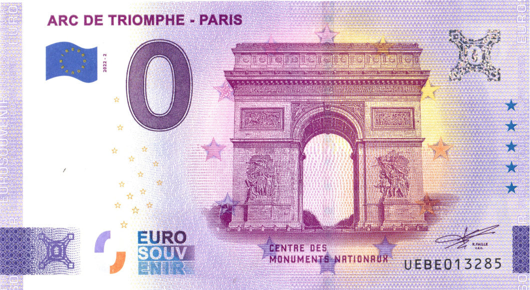 Banconota da 0 euro Parigi · Arco di trionfo · Francia · Souvenir o zero € Biglietto