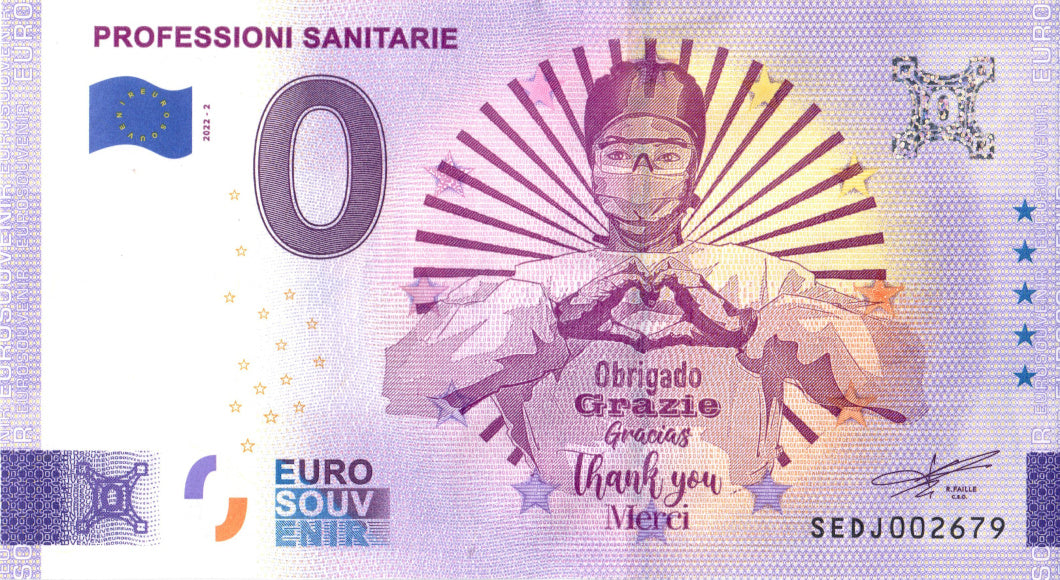 0 Euro Schein Danke Gesundheitsberufe · Souvenir o Null € Banknote