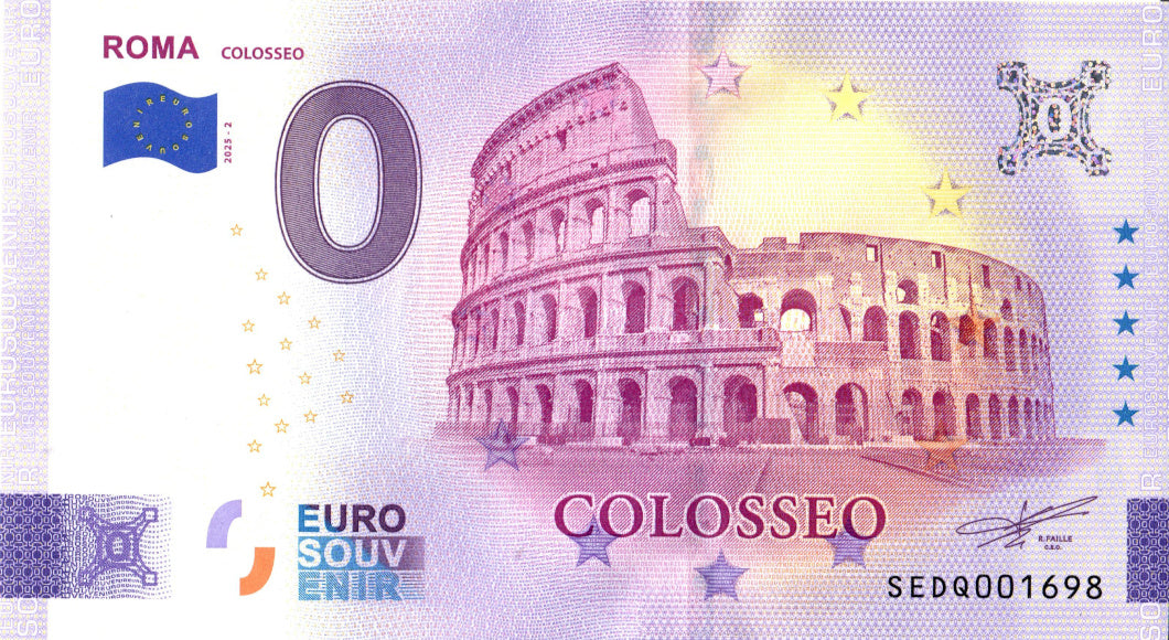 Banconota da 0 euro Roma · Colosseo · Italia · Souvenir o zero € Biglietto