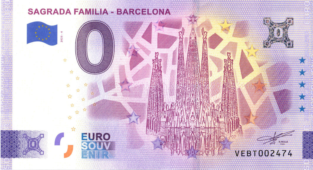Banconota da 0 euro Sagrada Familia · Barcellona · Spagna · Souvenir o zero € Biglietto