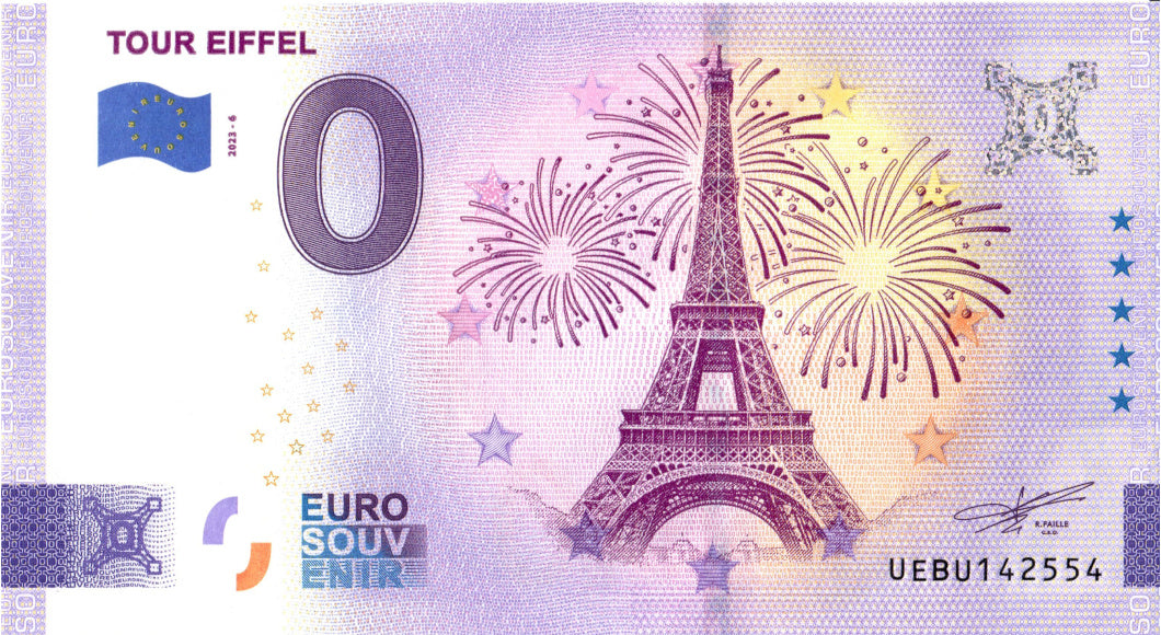Banconota da 0 euro Parigi · Torre Eiffel · Francia · Souvenir o zero € Biglietto