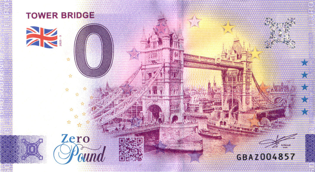 Banconota da 0 euro · 0 sterline Tower Bridge III London · Souvenir o zero € Biglietto