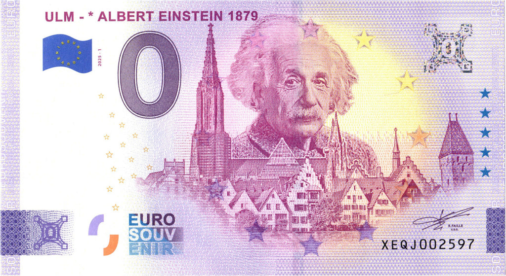 Billet de 0 euro Albert Einstein · Ulm, Allemagne · Souvenir billet de o €